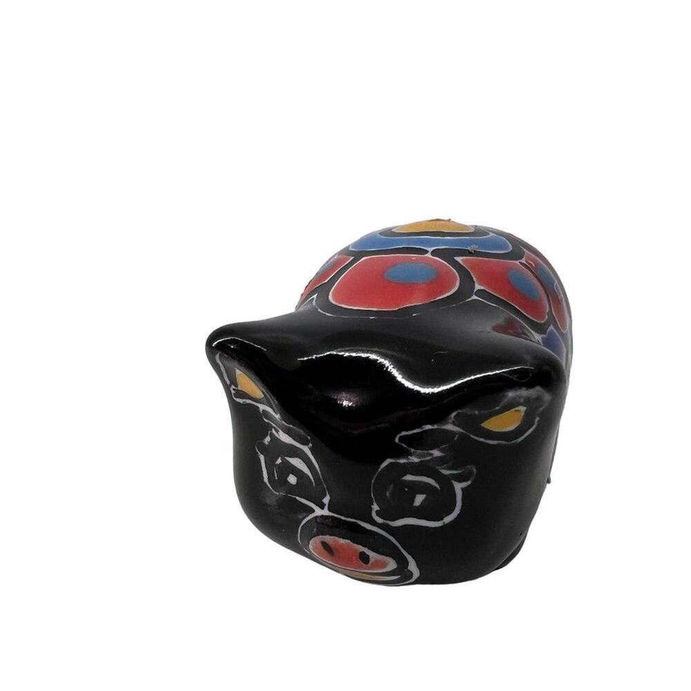 Miniature Black Piggy Colorful Folk Art House Hog - Picture 7 of 7